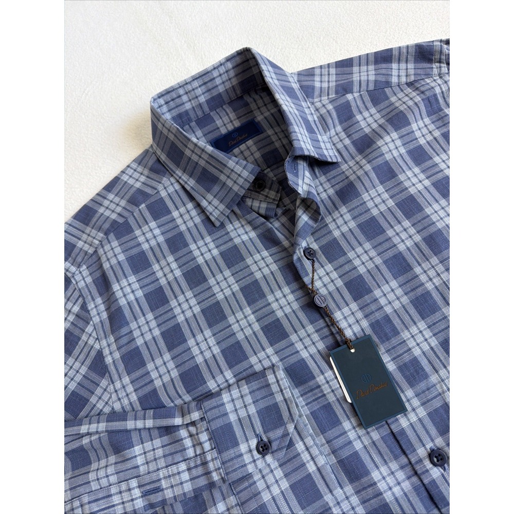 David Donahue Blue Plaid Woven Shirt Mens Small CHBD08844412 NEW